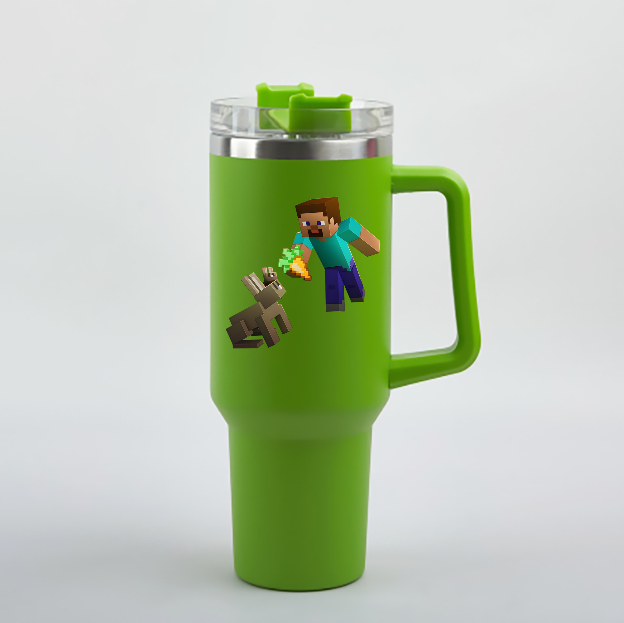 （画像用） マインクラフト ブロックの世界 Minecraft MC Block world 1200mL車用タンブラー - クリスタルステッカー（プラスチックストロー付き）